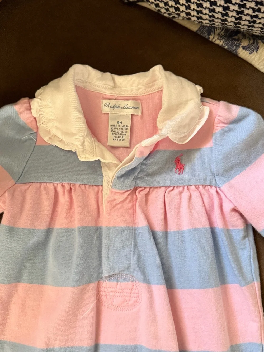Ralph Lauren Pastel Pink and Light Blue Striped Onesie
